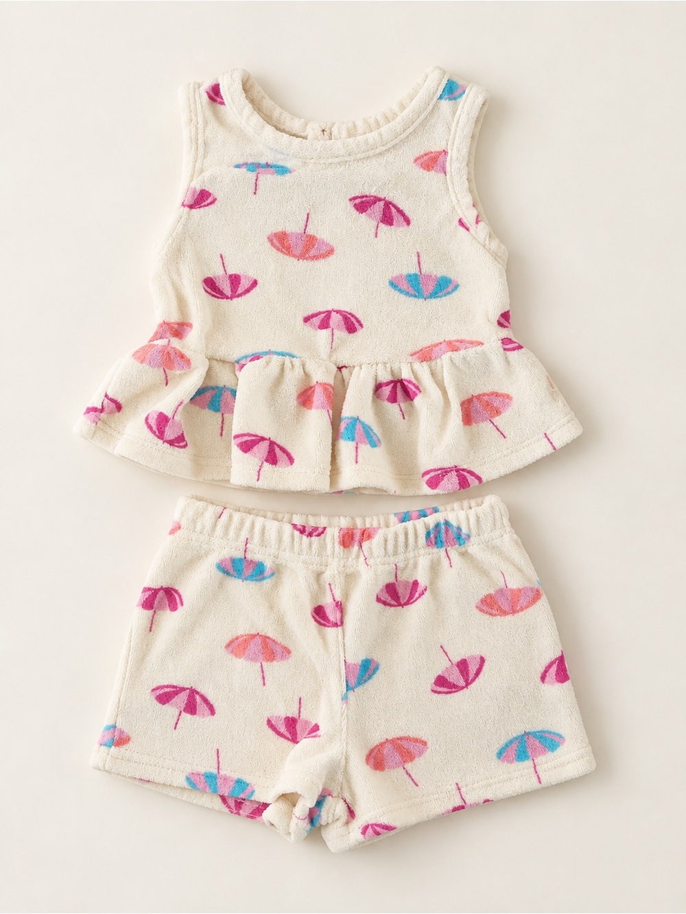 Carter's Cream Terry Tank & Shorts Set with Pink and Blue Umbrella Print